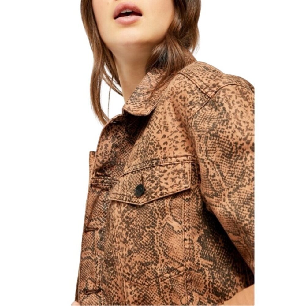 Free People Snake Print Trucker  Jacket Button Closure Pockets Size S - Picture 7 of 13